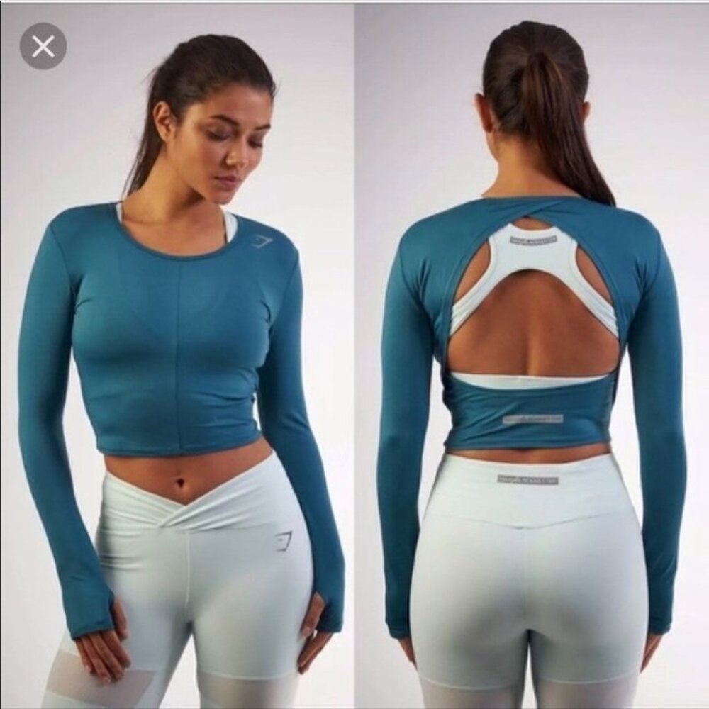 NWT Nikki Blackketter x Gymshark Drop Back Crop Top – Pacific Green | Size Small